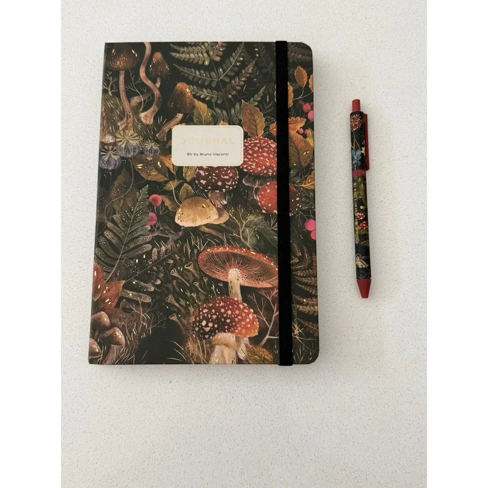 New Journal Notebook Forest Mushrooms By Bruno Visconti Matching Pen 8.5